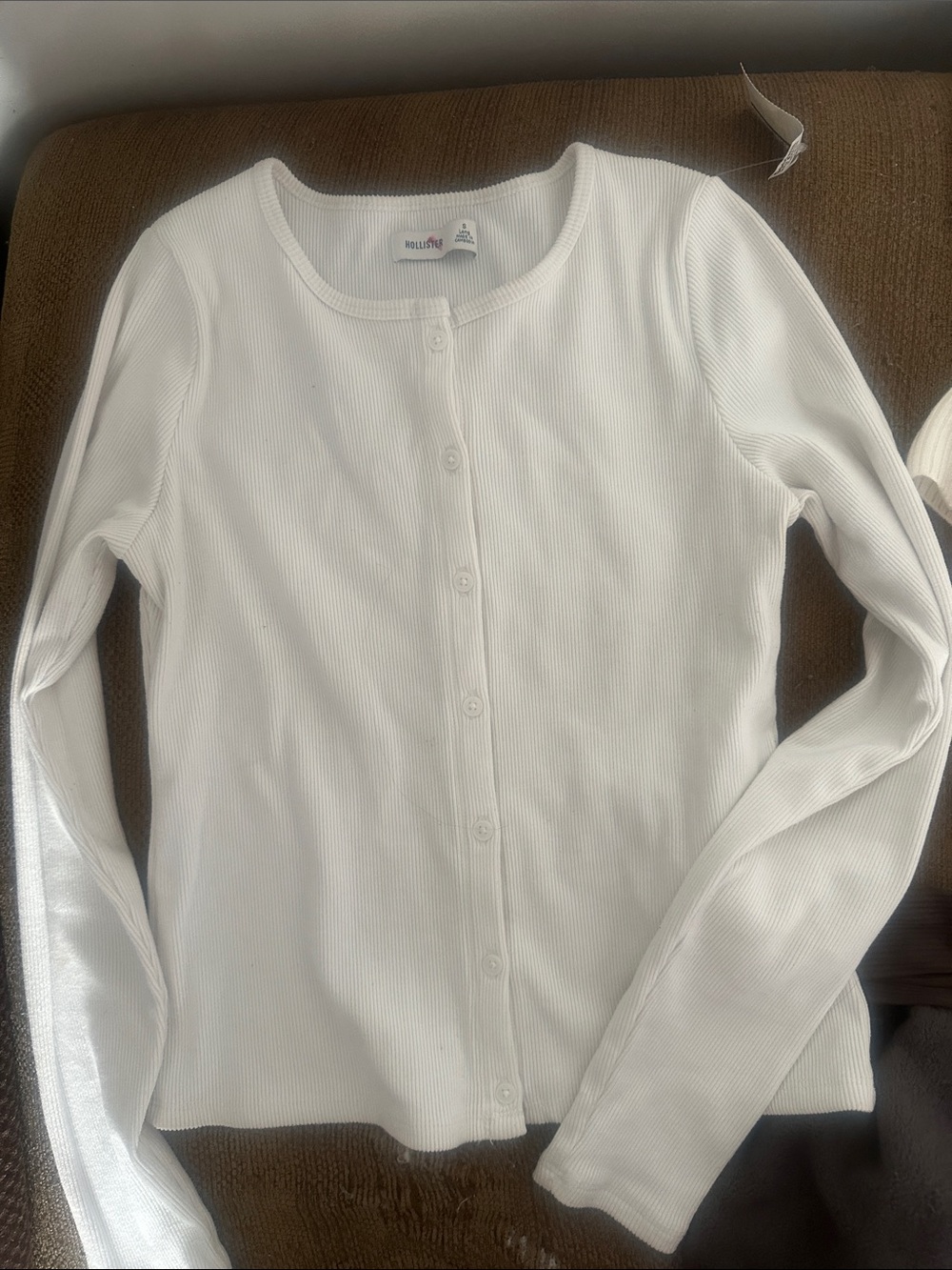 Hollister Cream Ribbed Button-Up Top